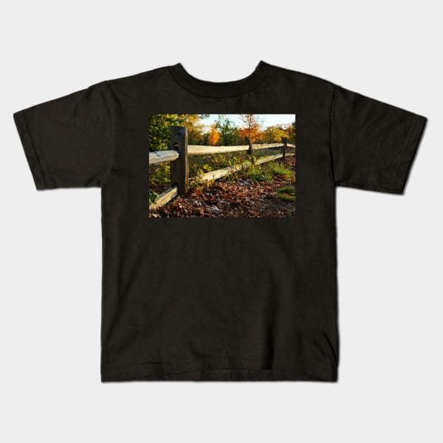 Rustic Wooden Fence in Autumn Kids T-Shirt by 1Redbublppasswo